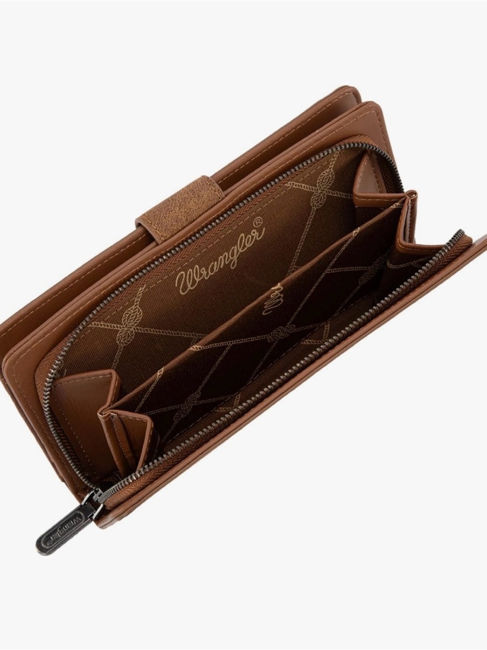 Wrangler Brown Floral Tooled Wallet with Snap Accent - Picture 3 of 8